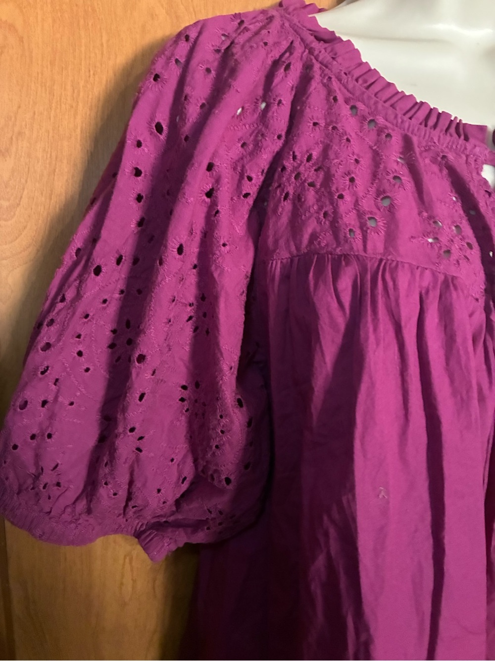 Cato Magenta Eyelet Puff-Sleeve Peasant Blouse - Picture 4 of 5